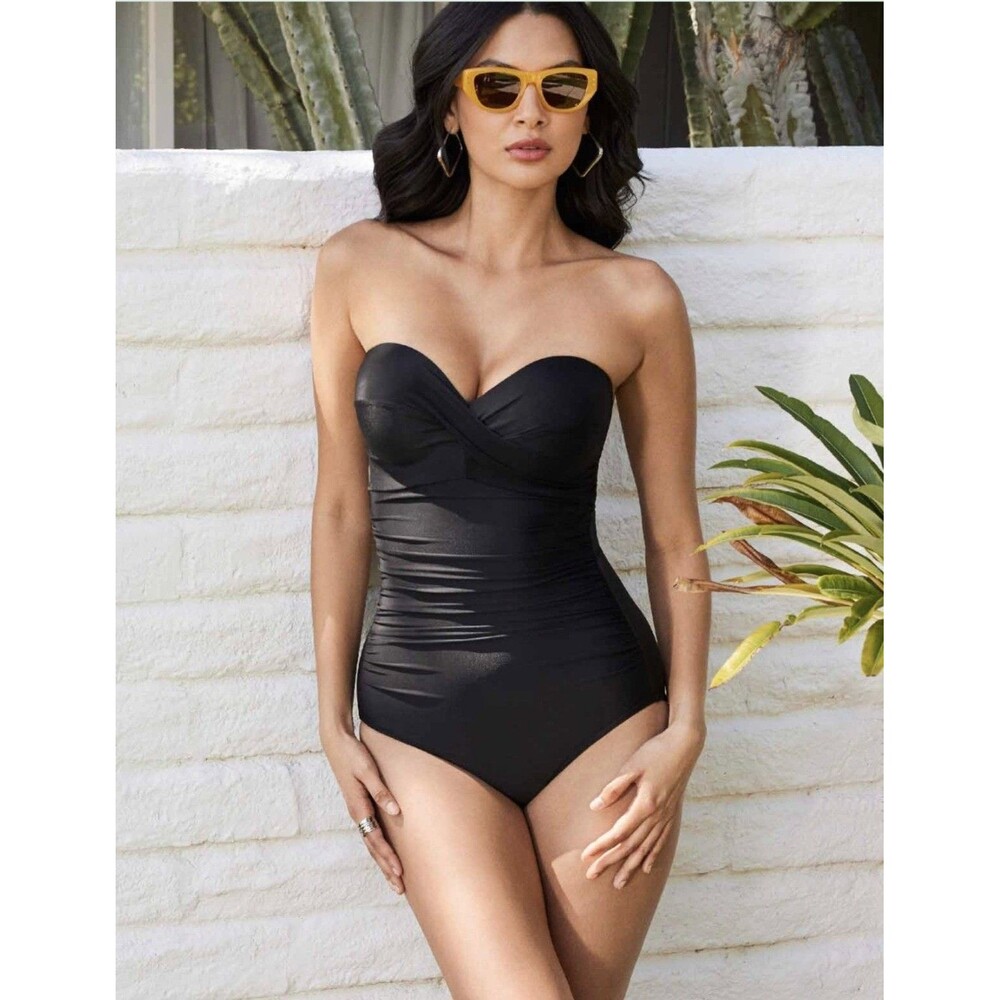 Sz 16 Miraclesuit Madrid Black One Piece Swimsuit Tummy Control Beach Msrp $186